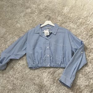 Cropped Striped Button Up